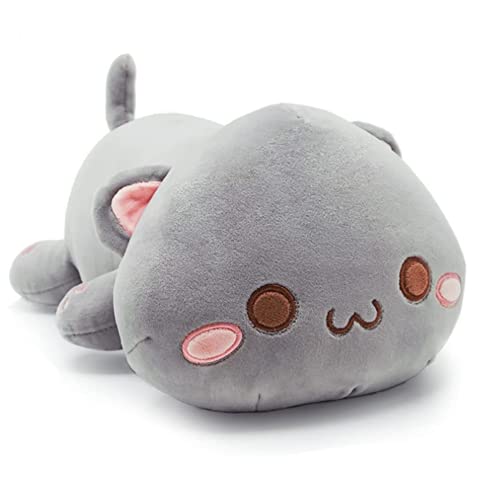 NatureMan Cute Kitten Plush Toy Stuffed Animal Pet Kitty Soft Anime Cat Plush Pillow，Plush cat Doll Pillow Toys Children's (Gray)
