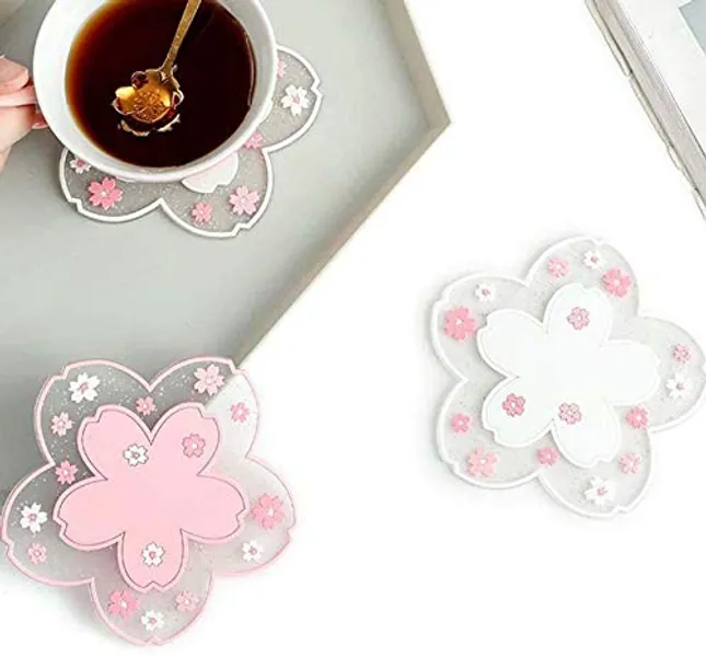 Durable Non-Slip Sakura Coffee Cup PVC Coaster Home Tea Coaster Bowl pad placemat Coaster(L)