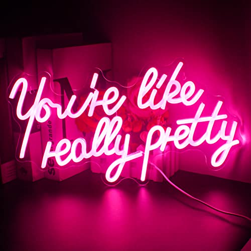 Lucunstar You're Like Really Pretty Neon Signs,Pink Led Neon Light for Wall Decor,Neon Signs for Wall Decor,Light Sign for Wedding,USB Powered Led Neon Sign for Bedroom,Home Wall Decor - pink