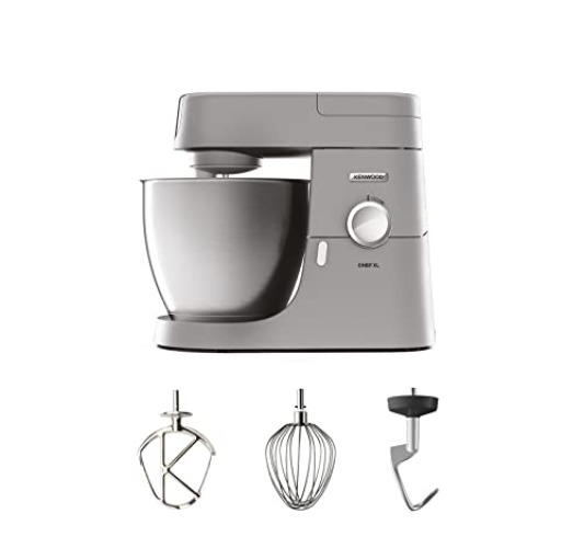Kenwood Chef XL KVL4100S – Küchenmaschine mit großer 6,7 l Edelstahl-Rührschüssel, multifunktionaler Küchenhelfer, 1200 W, inkl. 3-teiligem Patisserie-Set, silber - Silber - KVL4100S - mit 3 Zubehörteilen - Single