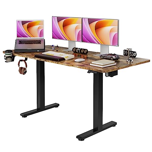 Azonanor Standing Desk - Height Adjustable Desk, 55 x 24 Inches Stand up Desk, Sit Stand Home Office Desk with Splice Board, Black Frame/Rustic Brown Top - 55*24 Inch - ‎rustic Brown