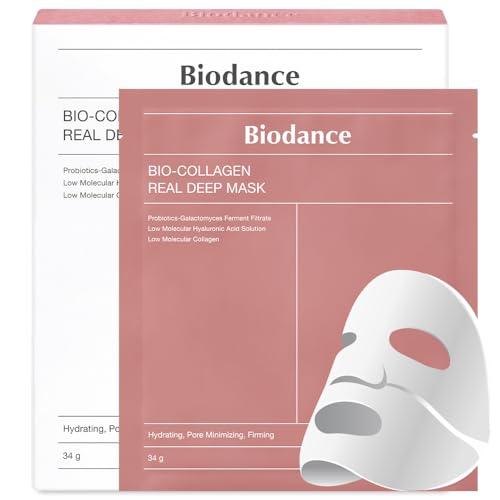 BIODANCE Bio-Collagen Real Deep Mask, Hydrating Overnight Hydrogel Mask, Pore Minimizing, Elasticity Improvement, 34g x4ea - 4 Count (Pack of 1) - Collagen Mask