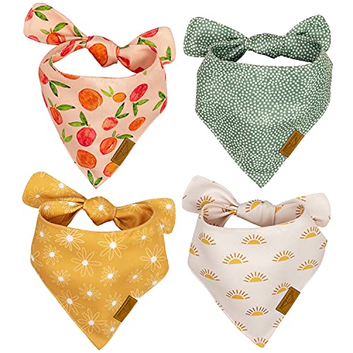 Remy+Roo Large Spring Dog Bandanas - 4 Pack Kathrine Set | Premium Durable Adjustable Polyester Fabric | Patented Shape Girl Dog Bandana, Floral Dog Bandana - Large