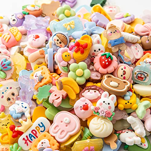 Slime Charms Cartoons Charms Cute Set - Mixed Lot Assorted Cartoons Kawaii Charms Resin Flatback Cute Sets for DIY Crafts Making,Decorations,Scrapbooking,Embellishments,Hair Clip 80pcs - 80
