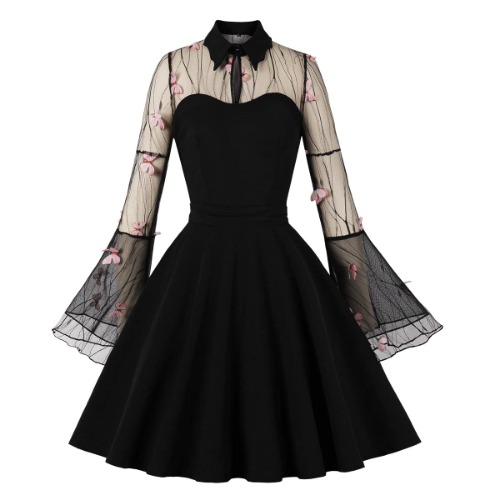 Women's Vintage Polka Dot 1950s Audrey Retro Rockabilly Prom Dress 50's 60's A-Line Cocktail Party Swing Dress - Pink-butterfly - Large