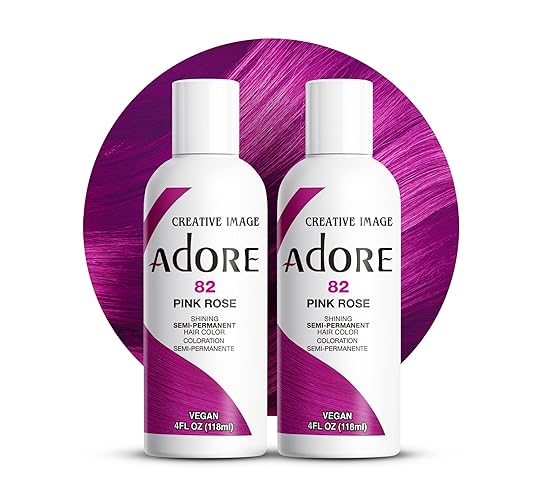 Adore Semi Permanent Hair Color - Vegan and Cruelty-Free Pink Hair Dye - 4 Fl Oz - 082 Pink Rose (Pack of 2) - 082 Pink Rose - 4 Fl Oz (Pack of 2)