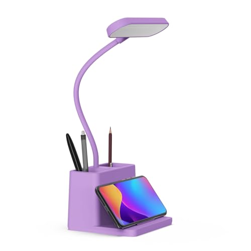 AXX Purple Desk Lamp, Study Lamp/Desktop Lamps for Small Spaces - Small, Battery Operated, Rechargeable, Cute, Gooseneck, Mini, Cordless - College Dorm Room/Home Office Desk Accessories - Purple
