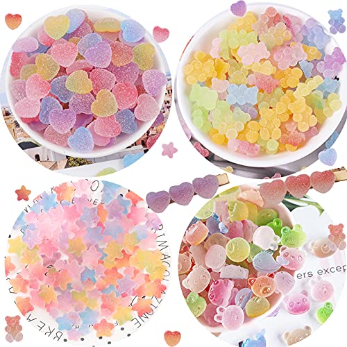 120Pcs Kawaii Slime Charms 3D Cute Mini Flatback Nail Gummy Bear Beads Bulk Resin Jewelry Making Candy Embellishments Supplies for Cell Phone Scrapbooking DIY Crafts - Colourful