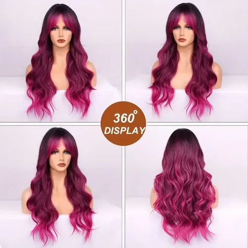Darker Pink Gradient Wig with Bangs 