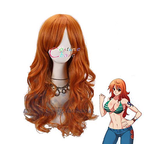 Wig for One Piece Nami Orange Wig Long Body Wave Curly Wig Hair Cosplay Role Play Adult Synthetic Hair+ Free Wig Cap