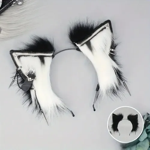 White/Black Strappy Furry Ears 