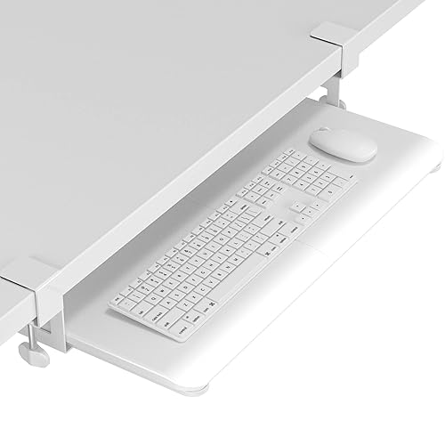 BONTEC Keyboard Tray Under Desk, Pull Out Keyboard & Mouse Tray with C-clamp, 25.6 Excluding Clamps (30 Including Clamps) x 11.8 Inch Steady Slide-Out Computer Drawer for Typing, White - 25.6 inch - White