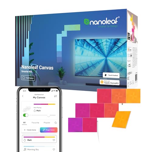 Nanoleaf Canvas WiFi Smart RGB 16M+ Color LED Dimmable Gaming and Home Decor Wall Lights Starter Kit (9 Panels) - Modern
