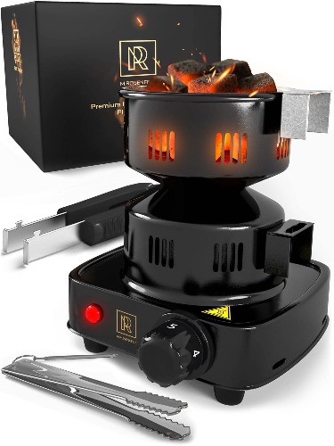 Premium Hookah Coal Burner for Hookah – FIRE Tower Multipurpose Electric Stove for Hookah coals Burner for Shisha, Free Hookah Tongs, overheat Protection, Hookah Charcoal Burner for Hookah Cubes - Black
