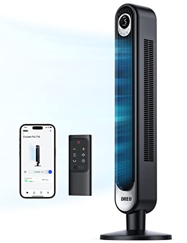 Dreo Smart Tower Fan WiFi Voice Control, Works with Alexa/Google, Cruiser Pro T1S Floor Standing Bladeless Oscillating Fan with Remote, 6 Speeds, 4 Modes, 12H Timer, for Indoor Bedroom Home Office - Smart WiFi - Black