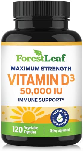 ForestLeaf Vitamin D3 50000 IU - Bone Health and Immune Support - Small Easy to Swallow Capsules - Non-GMO Gluten Free VIT D - VIT D3 Vitamin D Supplements for Women and Men, 120 Count - 50,000 IU - 120 Count