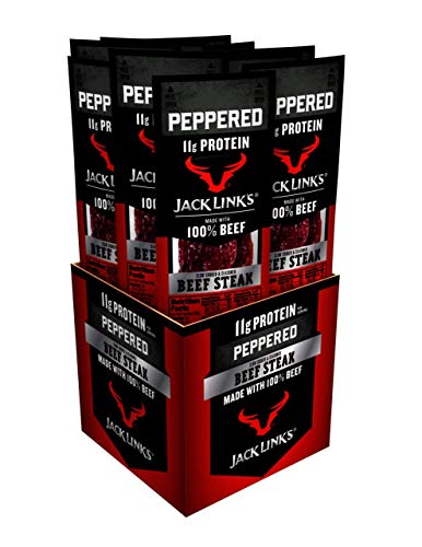 Jack Link’s Premium Cuts Beef Steak, Peppered, 12 Count, 1 Oz Strips – Great Protein Snack with 11g of Protein and 1g of Carbs Per Serving - Peppered - Steak Bars
