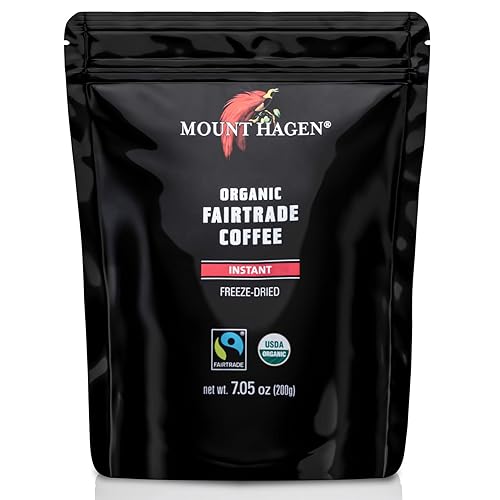 Mount Hagen 7.05oz Organic Freeze Dried Instant Coffee | Eco-friendly Instant Coffee, Medium Roast Arabica Beans | Organic, Fair-Trade, Freeze-Dried Instant Coffee in Resealable Pouch Bag [7.05oz] - Original - 0.07 Ounce (Pack of 100)