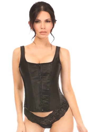 Top Drawer Black Satin Steel Boned Corset w/Straps - Small / As Shown