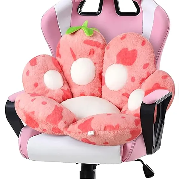 Ditucu Cat Paw Cushion Kawaii Strawberry Cow Chair Cushions 27.5 x 23.6 inch Cute Stuff Seat Pad Comfy Lazy Sofa Office Floor Pillow for Gaming Chairs Room Decor Pink