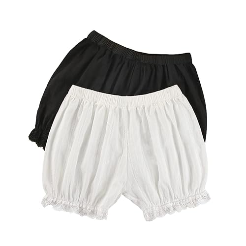 Babalet Cute Lace Maid Ruffle Cotton Shorts Lolita Pumpkin Bloomers for Women - Medium - White+black