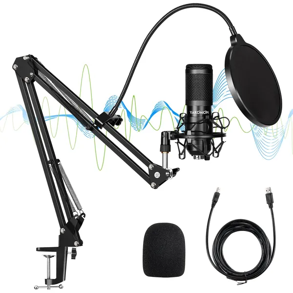 USB Condenser Microphone Kit,Yakomon Studio PC microphone with Stand,Professional 192KHZ/24Bit Streaming Podcast Mic for YouTube Video/Streaming Singing/Recording/Game/PS4(Updated)