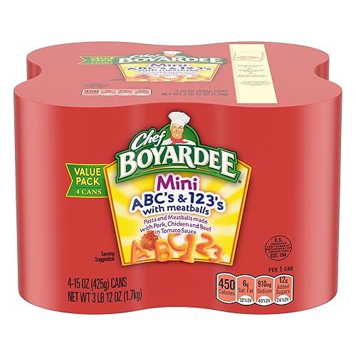Chef Boyardee Mini ABC's and 123's with Meatballs, 15 oz, 4 Pack - Mini ABC's & 123's with Meatballs - 15 Ounce (Pack of 4)