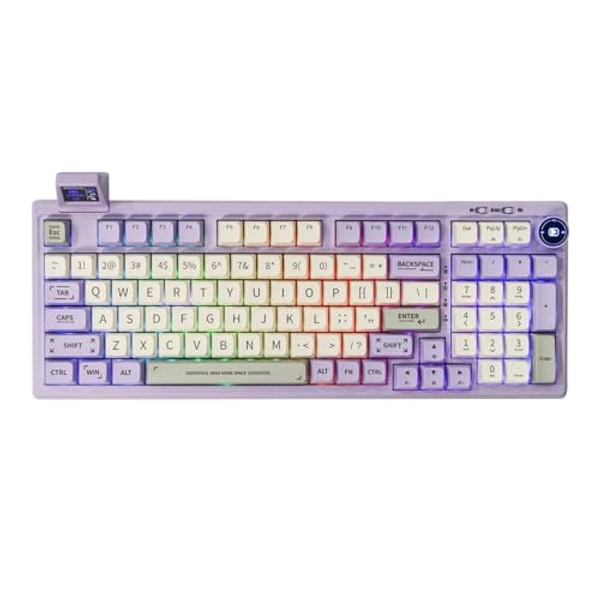 EPOMAKER RT100 97 Keys Gasket BT5.0/2.4G/USB-C Mechanical Keyboard with Customizable Display Screen, Knob, Hot Swappable Socket, 5000mAh Battery for Win/Mac (Purple, Wisteria Tactile Switch)