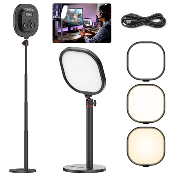 LED Streaming Key Light Desktop- K7 Extendable Home Office Lighting Live Broadcast 360° Fill Professional Studio LED Panel Multi-Layer Diffusion, Edge-lit Technology for Game Video Makeup Photograph