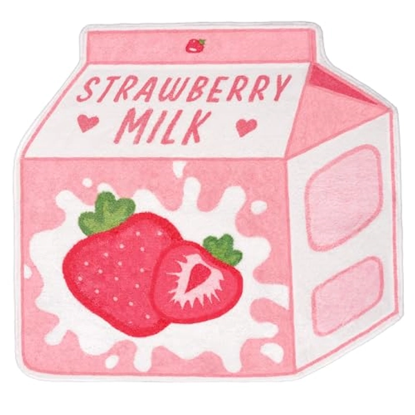 Kitcmat Cute Pink Fruit Strawberry Milk Rug Non-Slip Soft Washable Funny Irregular Shaped Bath Mat for Bathroom, Bedroom Living Room, 25.6"x27.5"