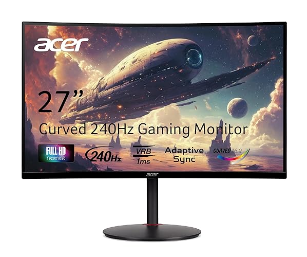 Acer Nitro XZ270 Xbmiipx 27" 1500R Curved Full HD (1920 x 1080) VA Zero-Frame Gaming Monitor with Adaptive Sync, 240Hz Refresh Rate and 1ms VRB (Display Port & 2 x HDMI 2.0 Ports) , Black - FHD - 27-inch