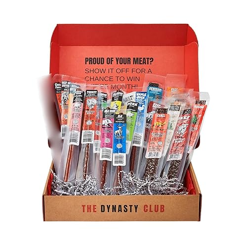 Jerky Dynasty The Ultimate 27-Piece Exotic Jerky with Gift Box - Buffalo Bob's Wild Game Jerky Variety Pack - Exclusive Flavors, Hefty Discount, Great for Stocking Stuffer & Protein Snack - Farm Raised - Original + Gift Box