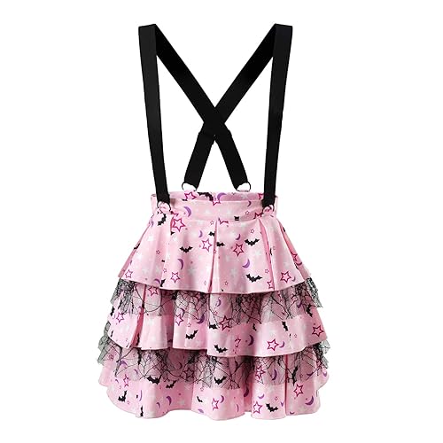 Littleforbig Pleated Overall Ruffle Tiered Skirt Romper - Goth Princess Jumper Skirt - X-Large - Pink