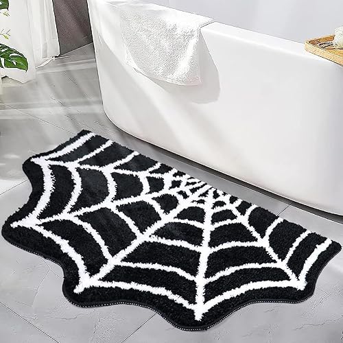Meetory Spider Web Bath Mat, 31x20" Black Gothic Halloween Non-Slip Rug - Black