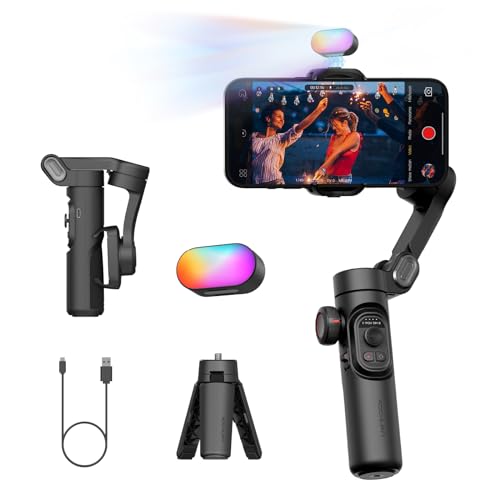AOCHUAN 3-Axis Gimbal Stabilizer for Smartphone, Gimbal w/RGB Magnetic Fill Light Upgraded Face Tracking Focus Wheel Foldable iPhone Gimbal for iPhone/Android Phone Gimbal Vlog Recording Smart XE Kit - Smart XE Kit