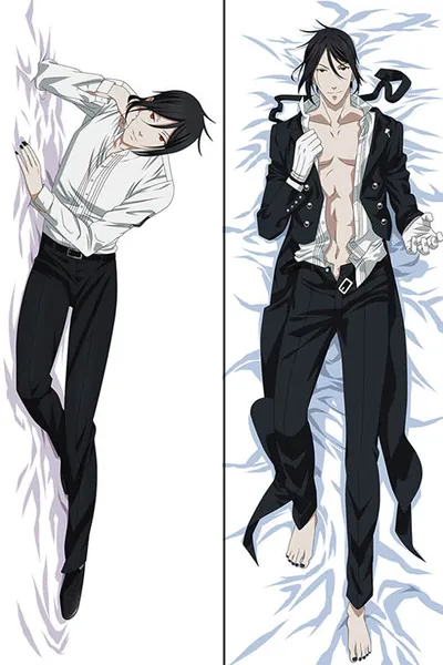 Kuroshitsuji Sebastian Butler Michaelis Body Hug Pillow Case Cover - 150x50cm (Peach Skin) - 