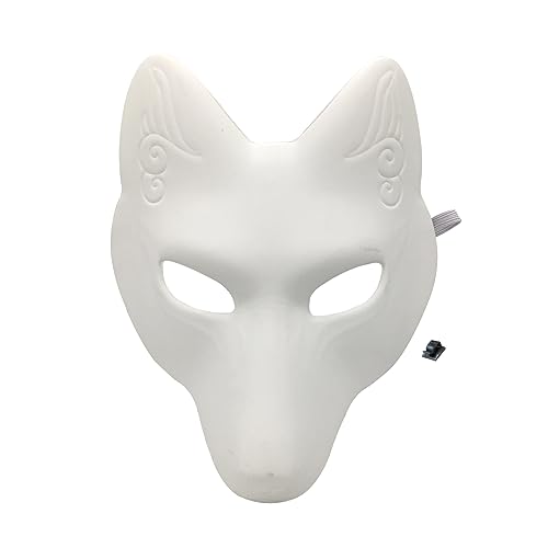 YangYong Kitsune Fox Mask for Halloween Masquerade Party, Kabuki PU Masks for Costume - full face - White Diy Base