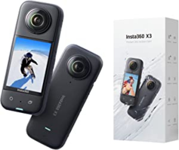 Insta360 X3 - Waterproof 360 Action Camera with 1/2" 48MP Sensors, 5.7K 360 Active HDR Video, 72MP 360 Photo, 4K Single-Lens, 60fps Me Mode, Stabilization, 2.29" Touchscreen, AI Editing, Live Stream - Standalone