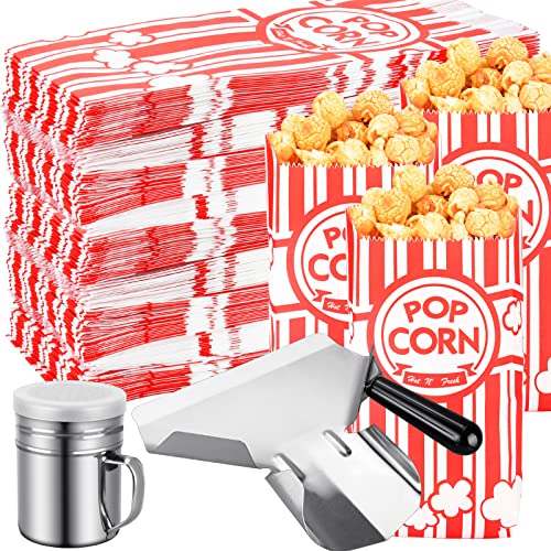 Essenya 202 PCS Popcorn Bags with Popcorn Scoop and Salt Shaker,1 oz Small Pop Corn Bags Popcorn Bags Individual Servings for Popcorn Machine Supplies Party Movie Night Theater - 202 PCS