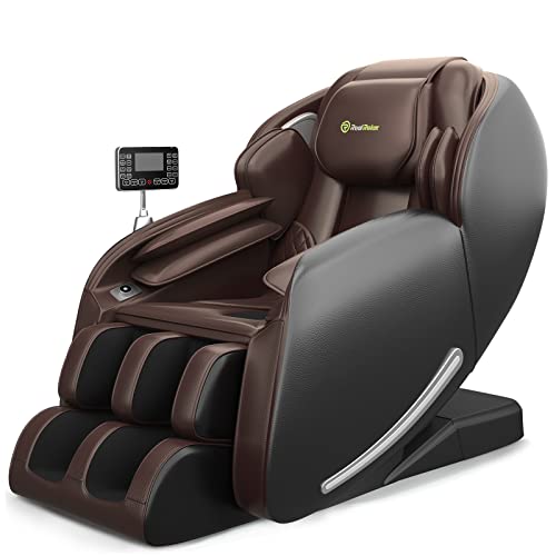Real Relax Massage Chair, Full Body Zero Gravity SL-Track Shiatsu Massage Recliner Chair with Heat Body Scan Bluetooth Foot Roller APP Control, Favor-06 Brown - Brown