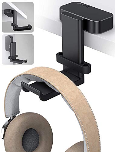 Lamicall Headphone Stand, Sticky Headset Hanger - 360 Degree Rotation Earphone Adhesive Hook Holder Mount, Table Headphone Stand with Cable Organizer, Headset Clamp for HyperX, Sony, Sennheiser -Black - Black