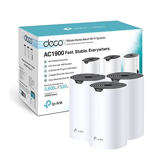 TP-Link Deco S7 AC1900 Whole Mesh Wi-Fi System, Dual-Band with Gigabit Ports, Coverage up to 5,600 ft2, Connect 150 devices, 1.2 GHz CPU, Work Amazon Alexa, Parental Controls, Pack of 3 - AC1900 Mesh Wi-Fi|3-pack|Plus