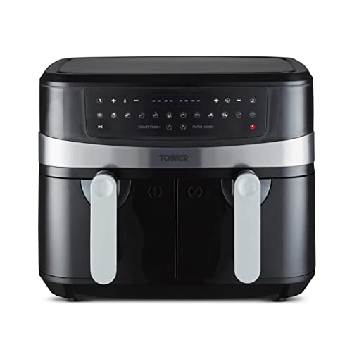 Dual Basket Air Fryer with Smart Finish, 2600W, Black - Dual Basket Air Fryer