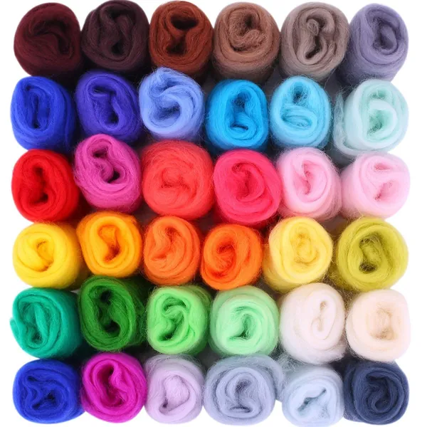 ABEY Wool Roving 36 Colors 180g Needle Felting Wool Fibre Hand Spinning DIY Craft Materials (36 Color 5g/Color) - 