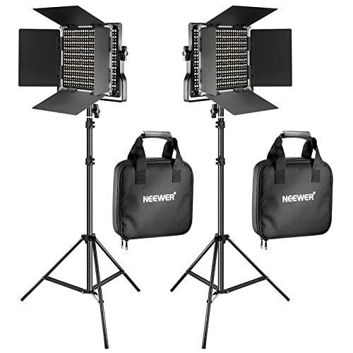 NEEWER 2 Pack Bi Color 660 LED Video Light and Stand Kit: (2) 3200-5600K CRI 96+ Dimmable Light with U Bracket and Barndoor, (2) 75 inches Light Stand for Studio Photography, Video Recording (Black) - black