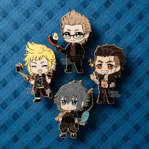FF15 Noctis Prompto Ignis Gladiolus Hard Enamel Pin - Set of 4 / [A Grade] / Simple Rubber Back