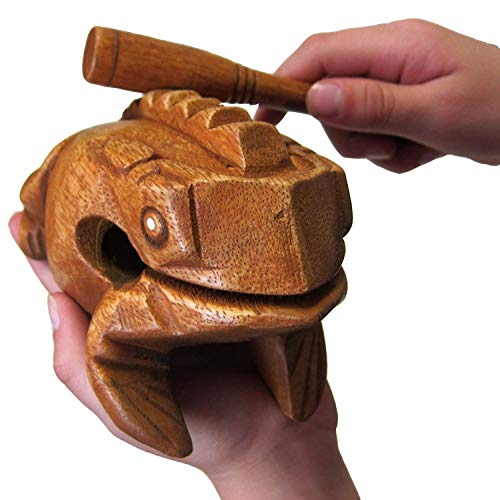Deluxe Large 6" Wood Frog Guiro Rasp - Percussion Musical Instrument Tone Block - Wooden Frog Instrument with Stick, Frog Noise Maker by World Percussion USA - 6" Deluxe Large