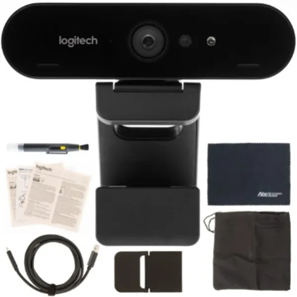 Logitech BRIO UHD 4K Webcam: (960-001105) with RightLight 3 and HDR Technology + Bundle Kit