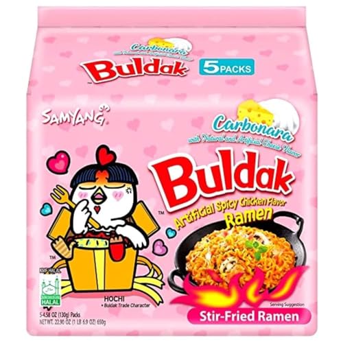Samyang Carbonara Buldak Hot Chicken Flavour Ramen Instant Noodles Hochi Halal 130g (Pack of 5)