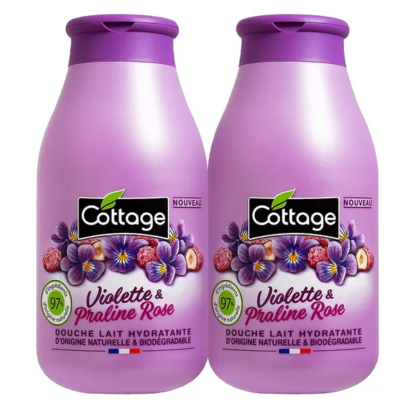 Cottage Douche Lait Hydratante Violette & Praline Rose 97% d’Ingrédients d’Origine Naturelle 250 ml 2 Pièces 500 ml